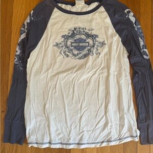 Harley-Davidson Raglan Tee in White and Navy